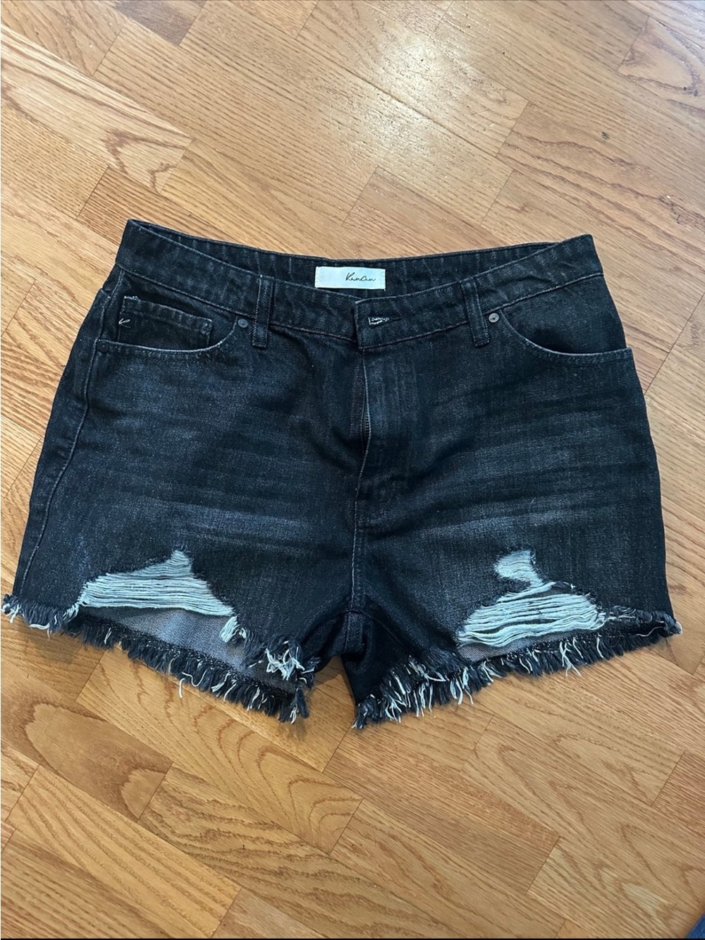 KanCan Charcoal Black Distressed Frayed Jean Shorts 13/30
